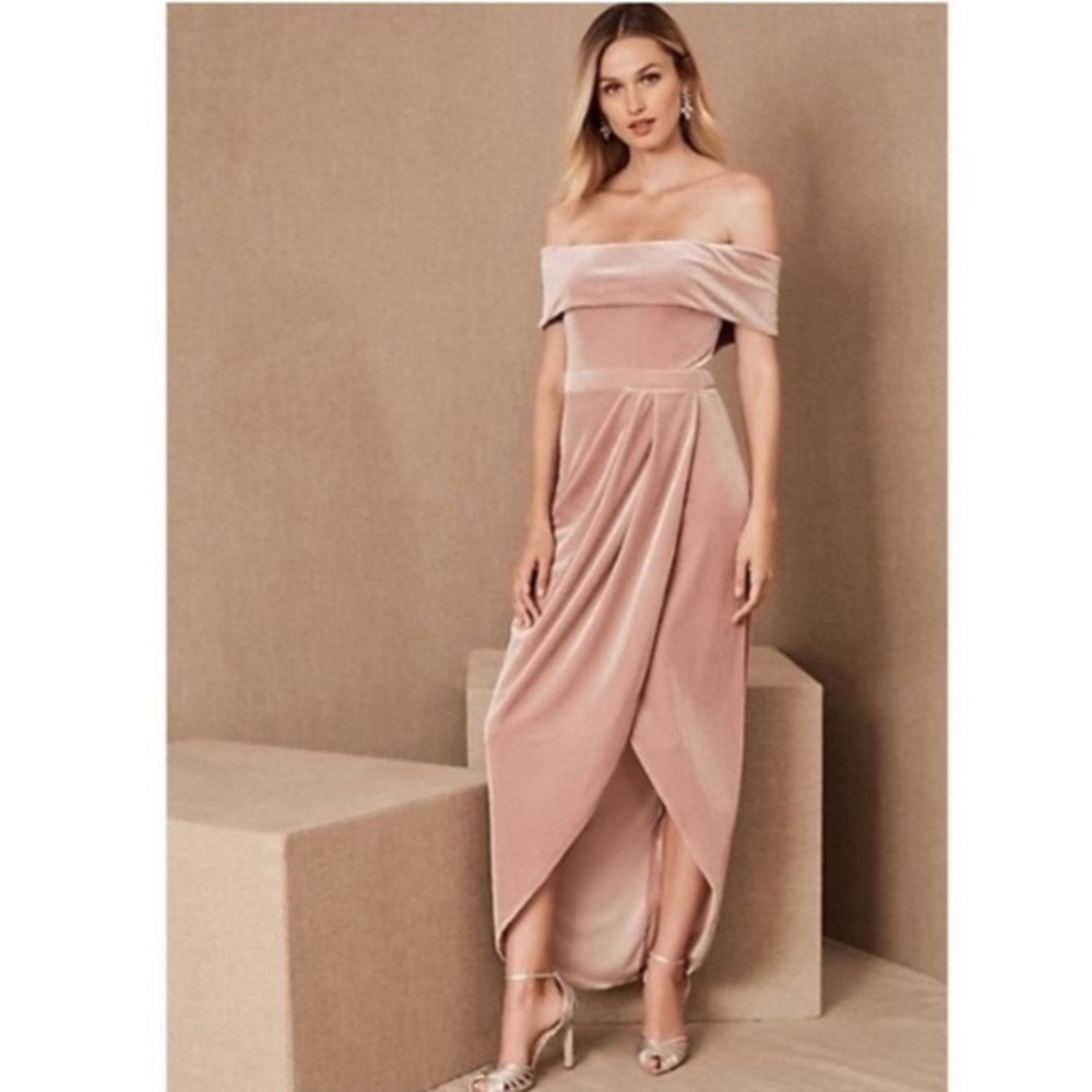 ✅ BHLDN Dress Edison Off The Shoulder Tulip in Pink Velvet